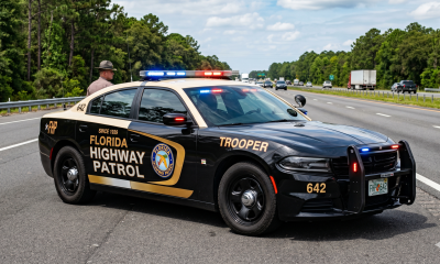 Florida Highway Patrol car with flashing lights