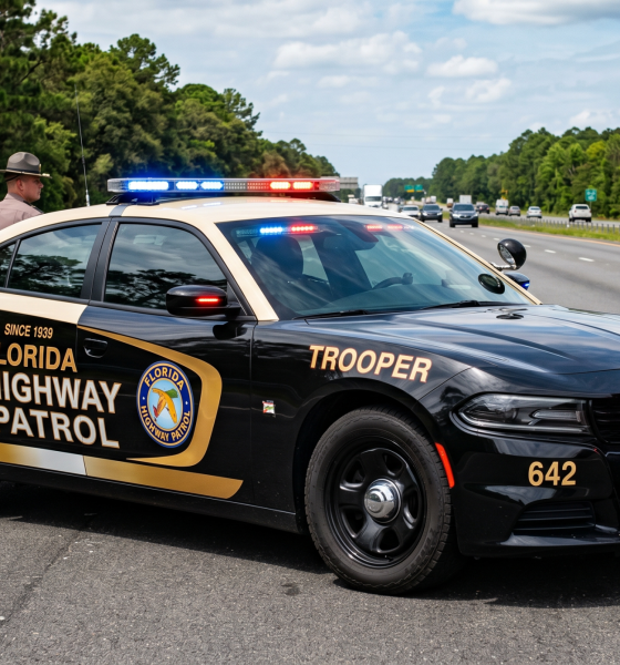 Florida Highway Patrol car with flashing lights