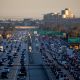 Heavy freeway traffic at sunset in Los Angeles