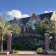 Florida State University entrance with brick building and palms