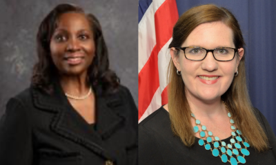 Two professional women in formal portrait photos