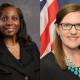 Two professional women in formal portrait photos