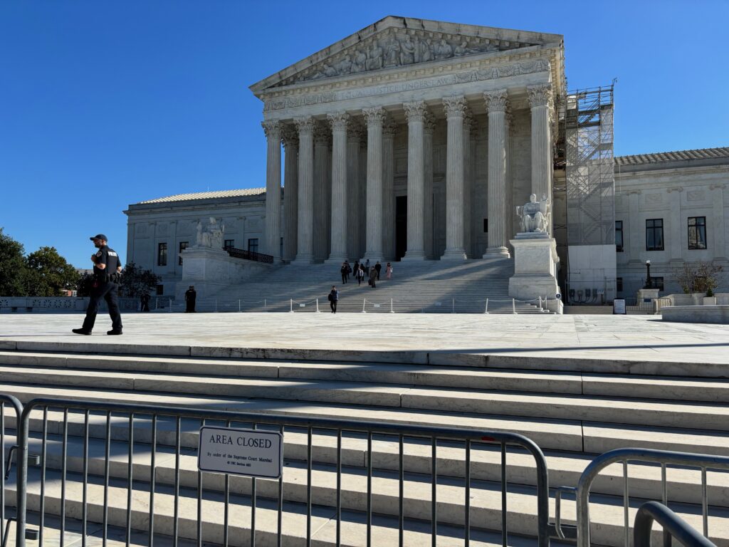 U.S. Supreme Court building with closed area barricade