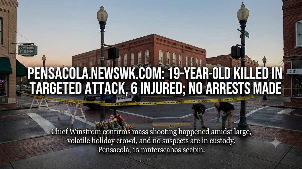 Police tape at downtown Pensacola shooting scene