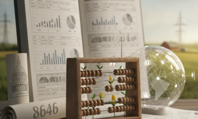 An abacus with sprouts, a globe, and financial documents symbolize agriculture funding and d — HR 8646 appropriations bill
