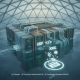 A futuristic data center submerged in water with flowing data streams and file icons, — Data Center Water Transparency Act