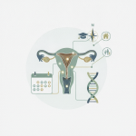 Illustration depicting reproductive health concepts, including a uterus, calendar, DNA — teen pregnancy prevention program