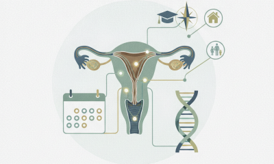 Illustration depicting reproductive health concepts, including a uterus, calendar, DNA — teen pregnancy prevention program