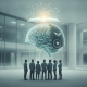 Group of people observing a digital brain with a helmet and an open book above, symboliz — behavioral neurology fellowship