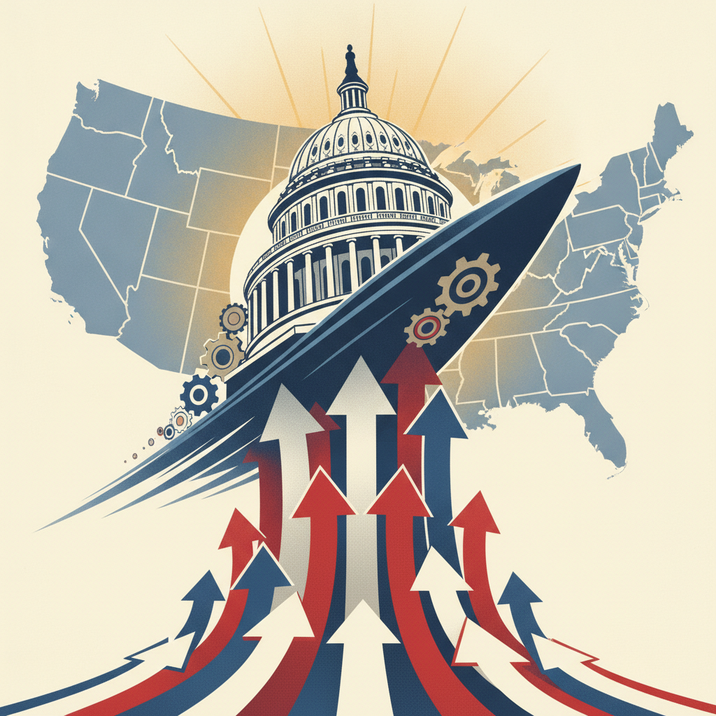 Illustration depicting the U.S. Capitol with arrows symbolizing progress and — Strengthening America’s Turning Point Act