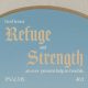 Artistic representation of Psalms 46:1 with text emphasizing refuge and strength against a blue back — Psalms 46 1 meaning