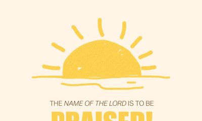 Yellow sunrise illustration with Psalm 113:3 praise message