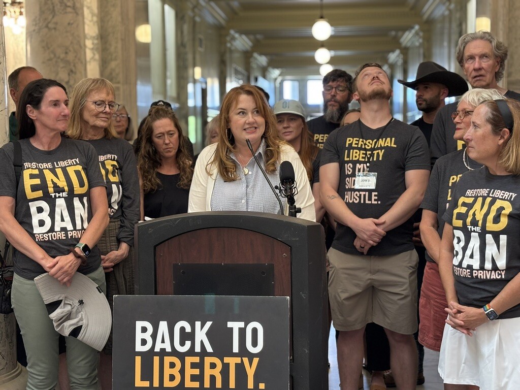 A group of supporters wearing shirts advocating for personal liberty and ending the abortion ban gat — Idaho Proposition 1