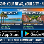 Newswk app advertisement featuring Pensacola and Bennington local news