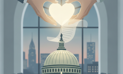 Two hands holding a glowing heart above a legislative document, with a Capitol building in the fo — Compassionate Care Act