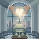Two hands holding a glowing heart above a legislative document, with a Capitol building in the fo — Compassionate Care Act