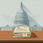 Stack of documents labeled H.R. 8469 in front of the U.S. Capitol building, symbolizing military construction an — HR 8469