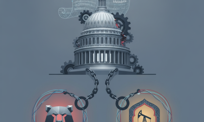 Illustration of the U.S. Capitol building with chains connecting a bear — Lindsey O Graham Sanctioning Russia and Iran Act