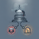 Illustration of the U.S. Capitol building with chains connecting a bear — Lindsey O Graham Sanctioning Russia and Iran Act