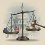 A balanced scale featuring military dog tags, a gavel, and a docum — Fair Debt Collection Practices for Servicemembers Act