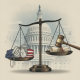 A balanced scale featuring military dog tags, a gavel, and a docum — Fair Debt Collection Practices for Servicemembers Act