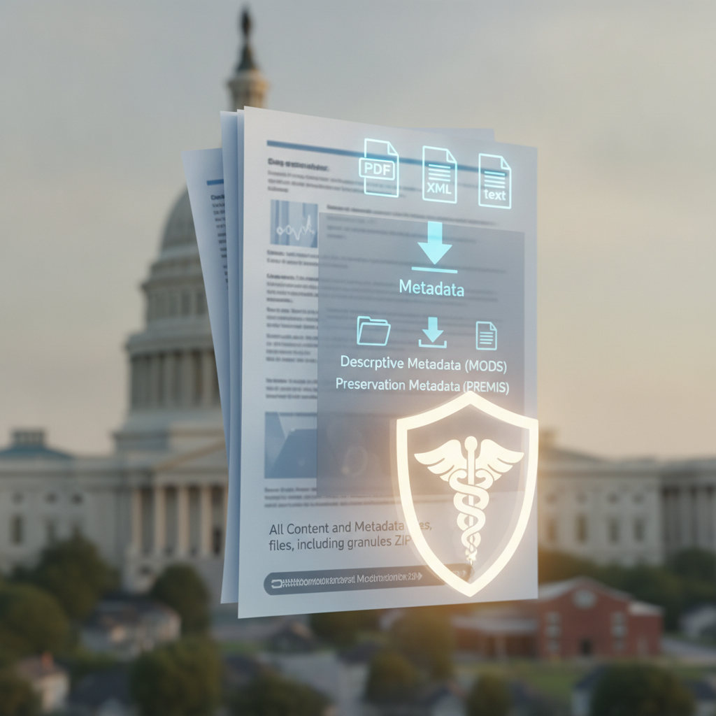 Documents representing the Local Health Care Protection Act with a medical symbol in front of the U.S. Capitol building.