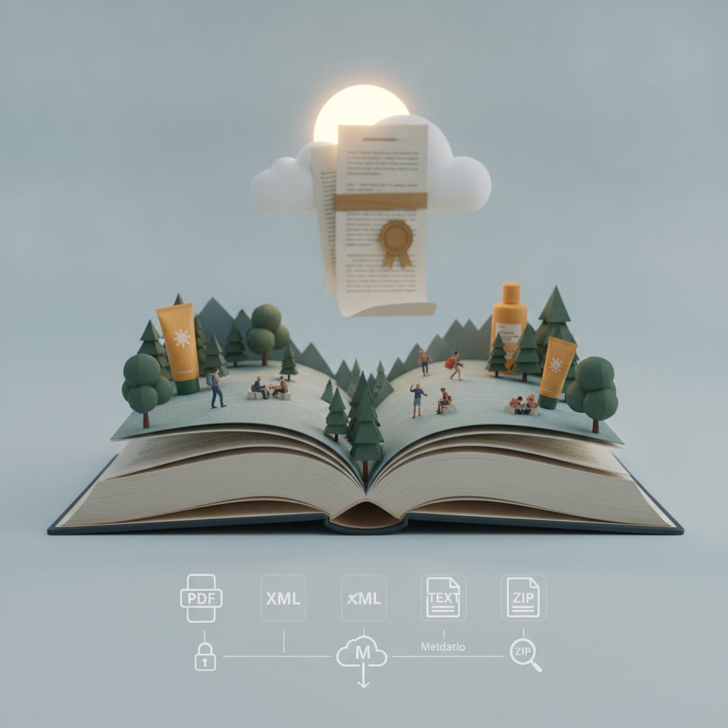 A whimsical illustration of an open book with a park scene, featuring people enjoying na — Sunscreen in Parks Findings Act
