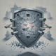 A digital shield surrounded by surveillance cameras and cityscape, symbolizing Flock Safety license plate readers and priv…