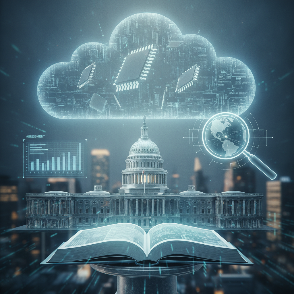 Semiconductor microchip illustrating the Memory Chip Competitiveness Assessment Act legislation.