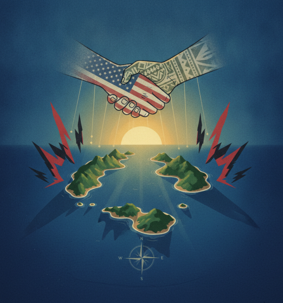 A stylized handshake between a hand with an American flag and a hand with tribal patterns over a s — House Resolution 1492