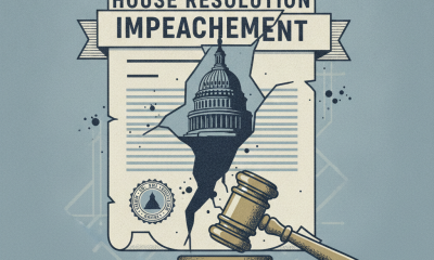 Illustration of a gavel and a broken document featuring the U.S. Capitol, symbolizin — Donald Trump impeachment resolution