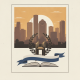 Stylized illustration of Houston skyline with a laurel wreath and an open book, symbol — Sylvester Turner House resolution