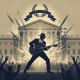 Illustration celebrating Chuck Brown with a guitar, musical notes, and a cheering crowd, symb — Chuck Brown Day resolution