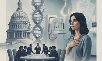 A woman with a concerned expression stands in a medical setting, surrounded by imagery of th — GOP IVF platform guidelines
