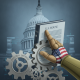 A robotic hand with an American flag points at a document titled 'U.S. HOUSE' in fron — National Defense Authorization Act