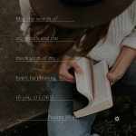 A person reading a Bible with the text of Psalms 19:14 overlaid, conveying a reflective mood. — Psalms 19:14 Meaning