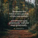 Text from 2 Corinthians 9:6 on a forest background, emphasizing generosity in giving. — 2 Corinthians 9:6 meaning