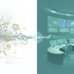 Illustration contrasting chaotic call center equipment with a modern, organized crisis — 9-8-8 Call Center Improvement Act