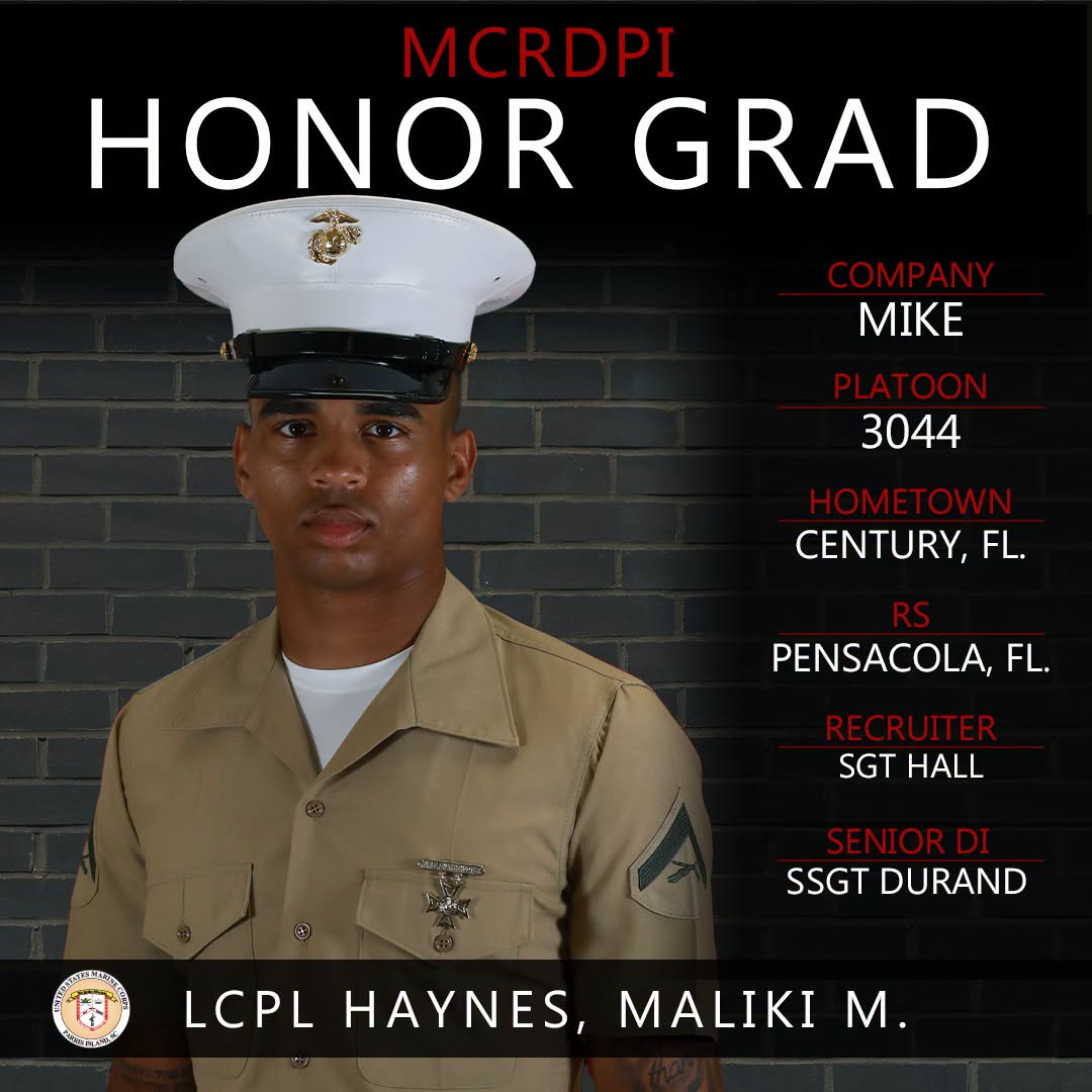 Marine Corps honor graduate portrait with details Maliki M. Haynes — Maliki Haynes Marine Corps honor graduate