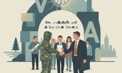 A soldier in camouflage shakes hands with a businessman, symbolizing — Veterans Emergency Treatment and Shelter Access Act