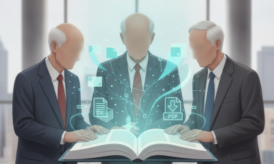 Three lawmakers discussing legislation with digital icons representing documents and connect — PACE Access Improvement Act