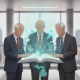 Three lawmakers discussing legislation with digital icons representing documents and connect — PACE Access Improvement Act