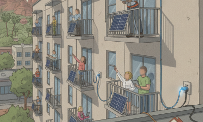 Residents install balcony solar panels on their apartments, showcasing a modern approach to energy savings.