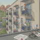 Residents install balcony solar panels on their apartments, showcasing a modern approach to energy savings.