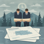Two men in suits holding a rolled document with mountains and trees in the bac — Evergreen High School shooting resolution