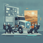 Illustration of a heavy-duty truck surrounded by figures symbolizing de — congress overturns california low nox regulation