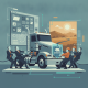 Illustration of a heavy-duty truck surrounded by figures symbolizing de — congress overturns california low nox regulation
