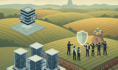 Illustration depicting data centers on farmland with lawmakers discussing protection — data centers on prime farmland bill