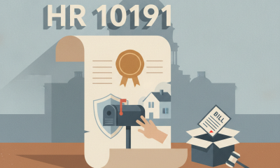 Illustration of a document labeled HR 10191 with icons representing mail delivery and legislative files, set against a gov…