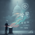 A figure stands at a podium in front of the Capitol building, with digital icons represe — Digital Asset Tax Certainty Act